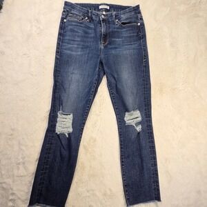 GOOD AMERICAN Good Legs Distressed Blue Wash High Rise Crop Jeans Womens 10 30